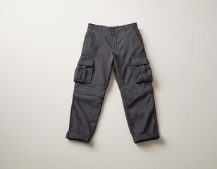 Stylish gray cargo pants with multiple pockets, perfect for casual wear and outdoor activities.
