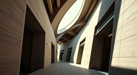 Obraz premium Modern architecture design interior hallway with skylight and concrete walls render view