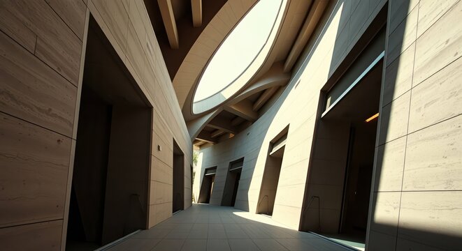 Modern architecture design interior hallway with skylight and concrete walls render view