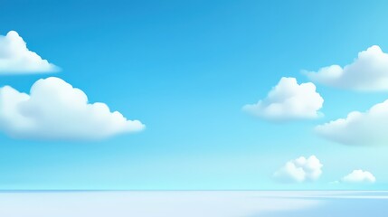 Clear blue sky with soft white clouds scattered evenly, creating a serene and calming atmosphere, perfect for a minimalist aesthetic