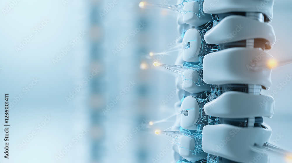 Poster spinal column in focus: a close-up, abstract image of the human spinal column, highlighting its intr