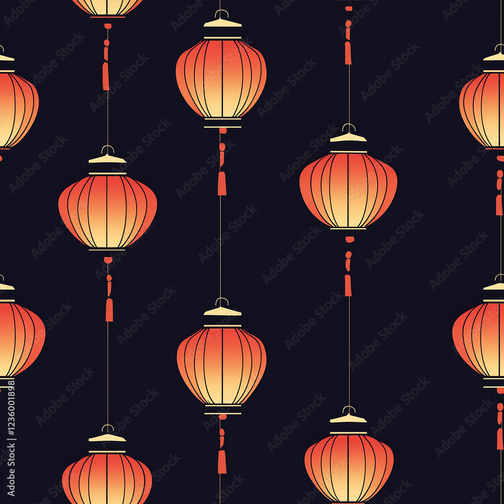 Poster pattern of red lanterns on a dark background, adding a festive vibe.