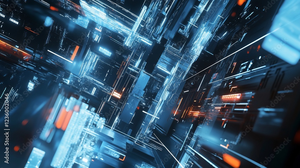Aufkleber abstract digital technology background with glowing lines and geometric shapes