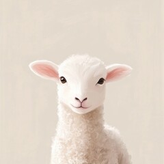 Fototapeta premium Close up illustration of a cute, fluffy white lamb on a beige background