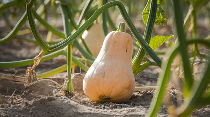 Spaghetti squash growing in the field.