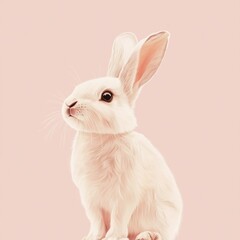 Obraz premium Elegant white bunny portrait on pink background, soft and detailed