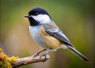 Black-Capped Chickadee on Branch, Searching for Food