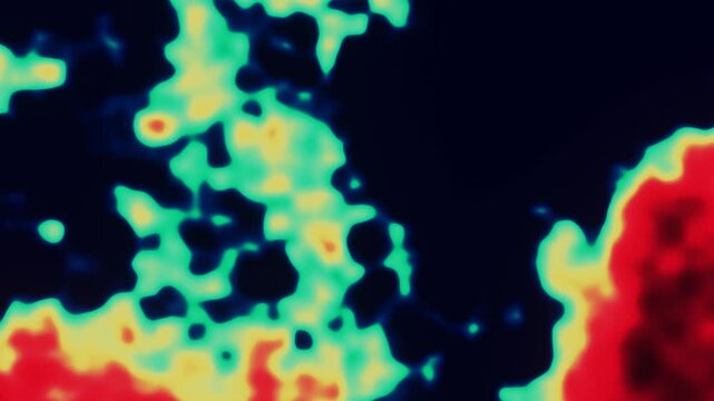 Heat map background. Temperature distribution and data analysis. Liquid infrared thermographic animation with dynamic thermal changes. Abstract thermal gradient.