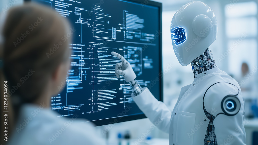 Poster human and robot collaboration: a humanoid robot and a human scientist collaborate in a futuristic la