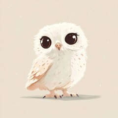 Fototapeta premium Adorable White Baby Owl with Big Eyes Illustration on Soft Background