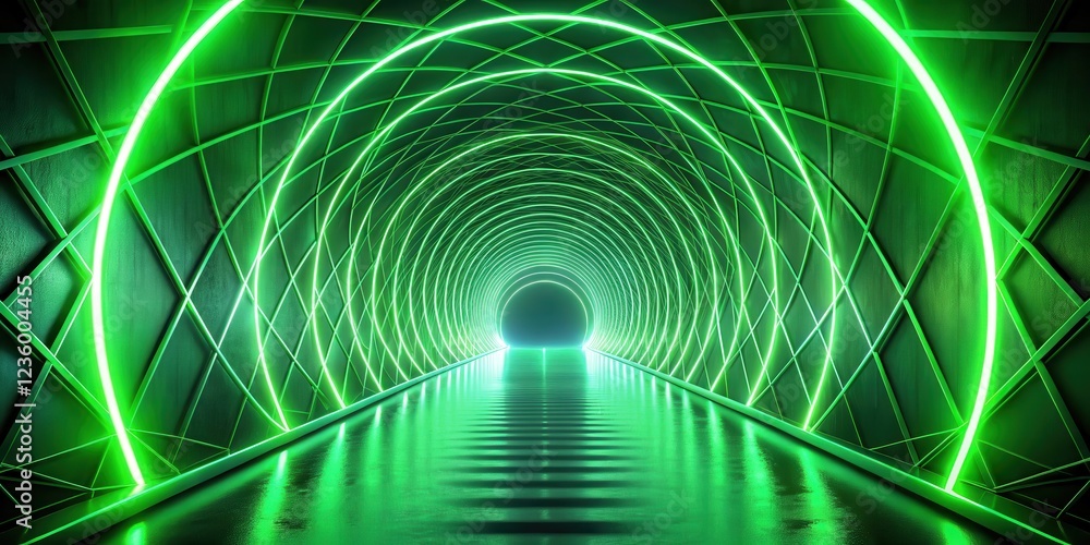 Aufkleber a luminous green neon tunnel adorned with intricate geometric patterns, creating a futuristic and et