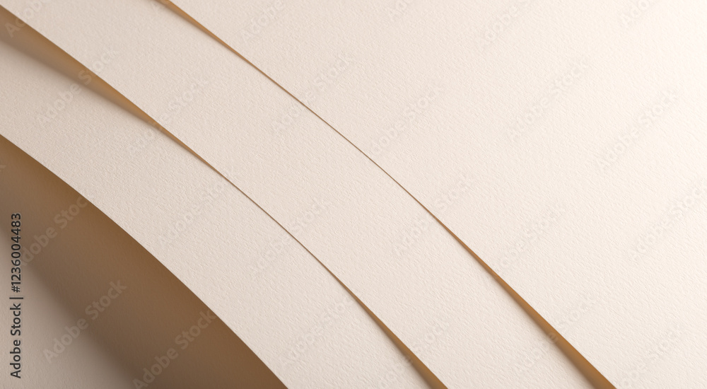 Poster A textured beige paper background featuring elegantly curved layers that create a sense of depth and fluidity. The minimalist composition highlights soft, neutral tones with a warm and organic