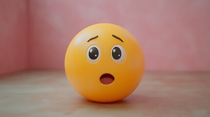 3D surprised emoticon on pink background