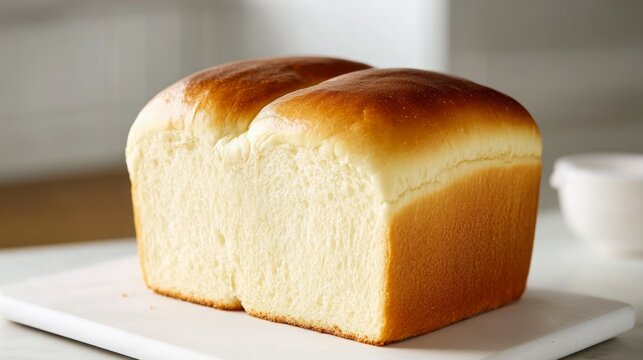 Golden-brown loaf of freshly baked bread, sliced and ready to serve.