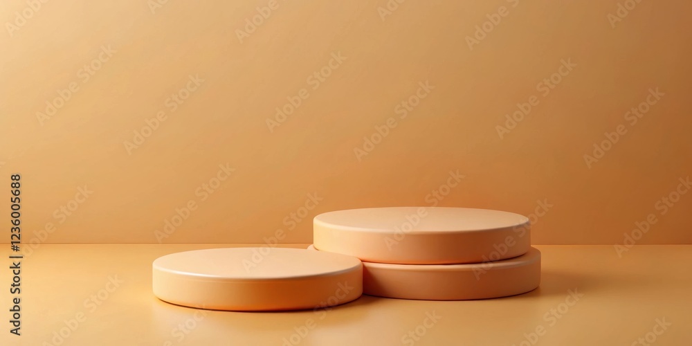 Aufkleber Simple Minimalist Product Display with Three Circular Platforms in Soft Peach Tone