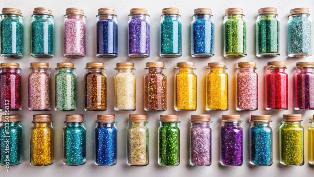 Aufkleber a vibrant rainbow of glitter fills small glass jars, creating a dazzling and playful display.