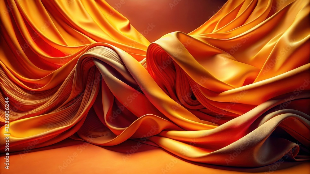 Fototapete Abstract Drapery of Smooth Golden Fabric with Light Reflecting and Creating Depth