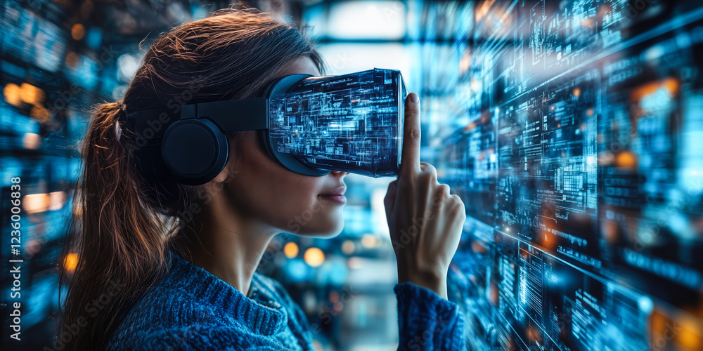 Poster cutting-edge virtual reality experience with interactive ai display in consumer electronics