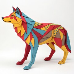 Obraz premium Papercraft Wolf on a white background