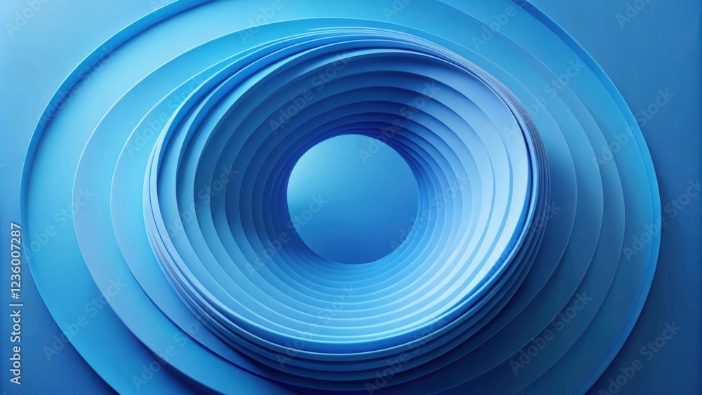 Wall mural abstract blue concentric circular design with depth and perspective