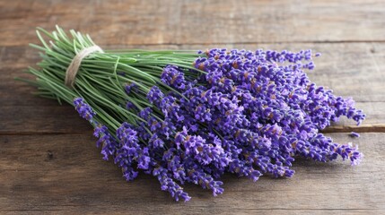 fresh lavender bouquet on rustic wood