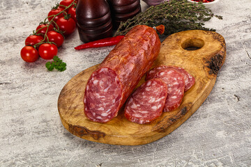 Italian pork Salchichon sausage with slices