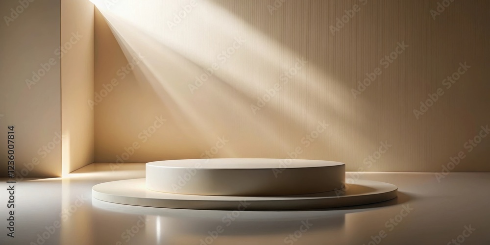 Aufkleber Minimalistic Abstract Presentation with Light Beams and a Two-Tiered Cylindrical Platform
