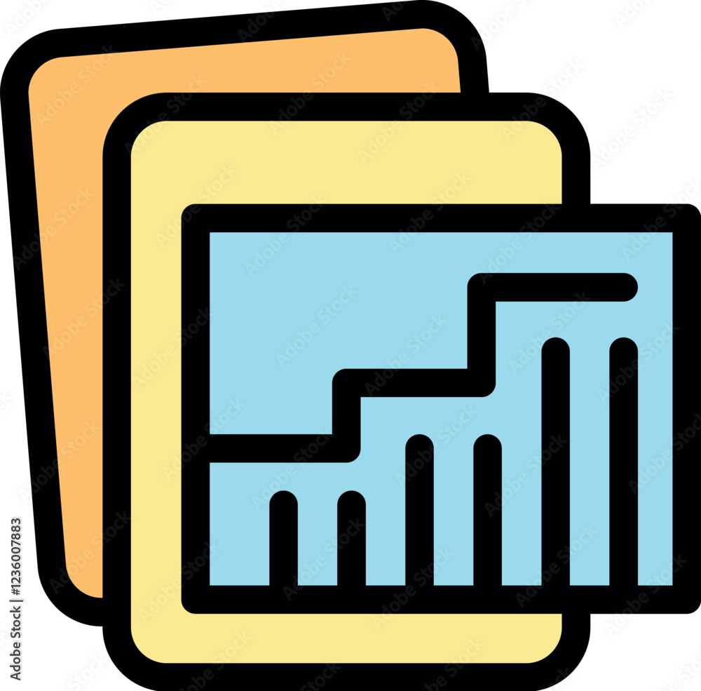 Poster growing bar chart and statistics data being calculated inside spreadsheet software