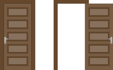 Open and closed door, Entrance door isolated on white background. Background, vector, postcard, poster. Illustration.