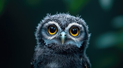 Spectacled owl portrait, rainforest background, wildlife photography