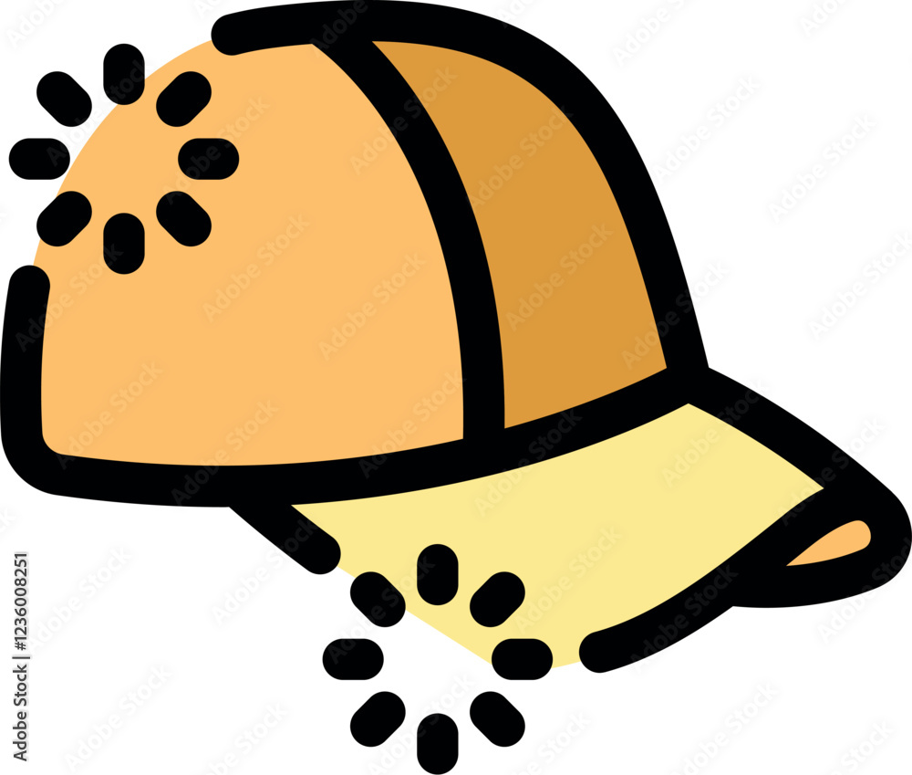 Poster rotating loading indicators symbolize ongoing process or anticipation on yellow baseball cap, creati
