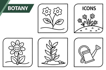 A simple line drawings of botanical icons, each representing a different plant or flower. The icons are arranged in a 6x5 grid, with each icon occupying a single square. The background is white, and t