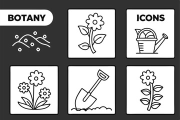 A simple line drawings of botanical icons, each representing a different plant or flower. The icons are arranged in a 6x5 grid, with each icon occupying a single square. The background is white, and t