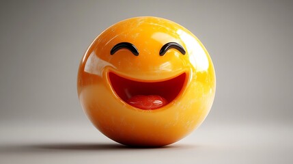 Smiling emoticon, happy face, 3d render, studio shot.  Possible use digital communication, social media, design elements
