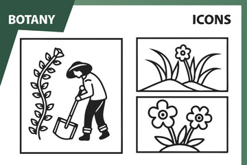 A simple line drawings of botanical icons, each representing a different plant or flower. with each icon occupying a single square. The background is white, and the icons are black. The icons include 