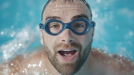 Fototapeta premium Man swimming pool water close-up happy summer