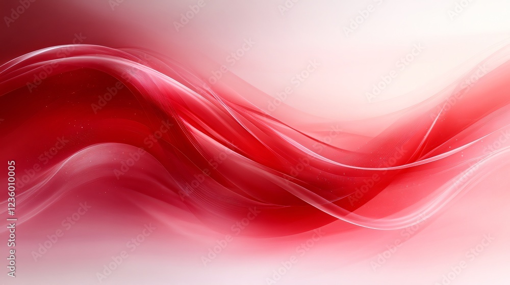 Poster gradual transition from deep crimson to light red in vibrant flowing red wave background with curvac
