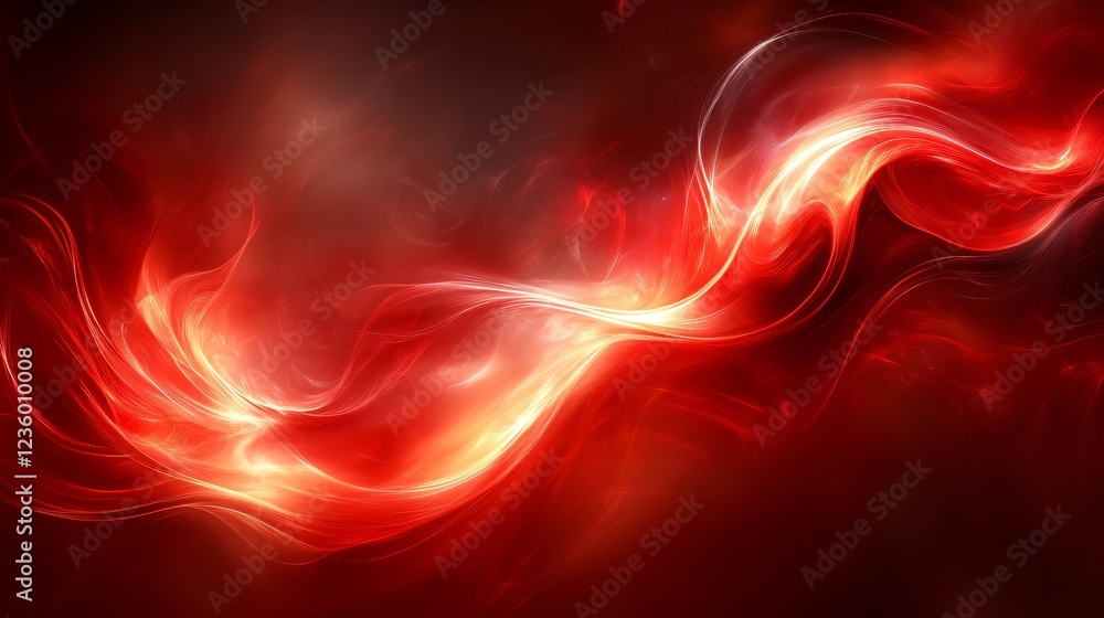 Poster dynamic flowing curvaceous lines in vibrant red wave background transitioning from deep crimson to l