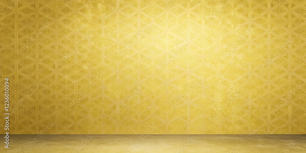 Poster a golden wall with a geometric pattern and a matching floor creates an elegant and sophisticated bac