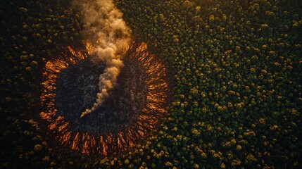 Wildfire Devastation Environmental Impact on Forest Fertility in Contrast with Sustainable Practices Aerial View of Burning Region