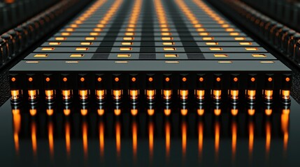 Server room, glowing data center drives, technology, digital infrastructure, background