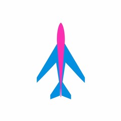 Blue and pink airplane icon in minimal flat design.