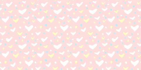 White Heart Seamless Pattern on pink Background. Love romantic theme. Pattern hearts with Love for Valentine's Day. Valentines day background. Vector abstract texture with small hearts