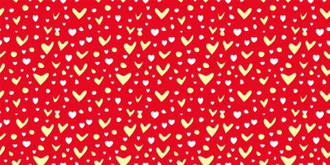 White Heart Seamless Pattern on red Background. Love romantic theme. Pattern hearts with Love for Valentine's Day. Valentines day background. Vector abstract texture with small hearts