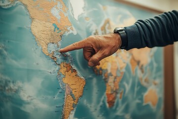 Exploring the World: A Pointing Hand on a Detailed Map