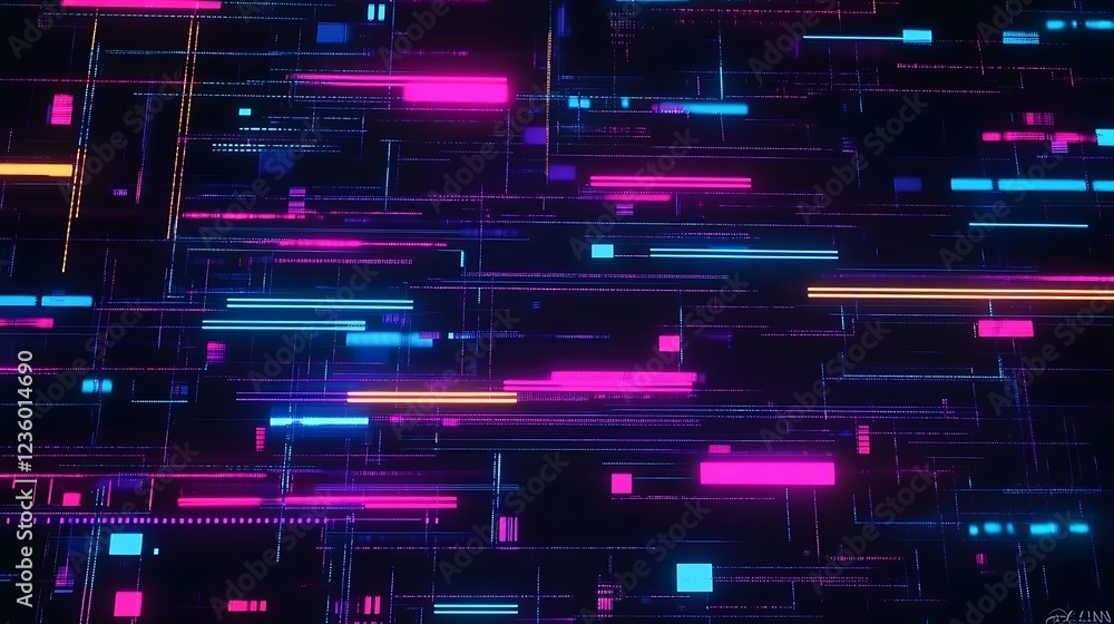Poster Abstract digital network of neon lines. Background graphic for technology presentation