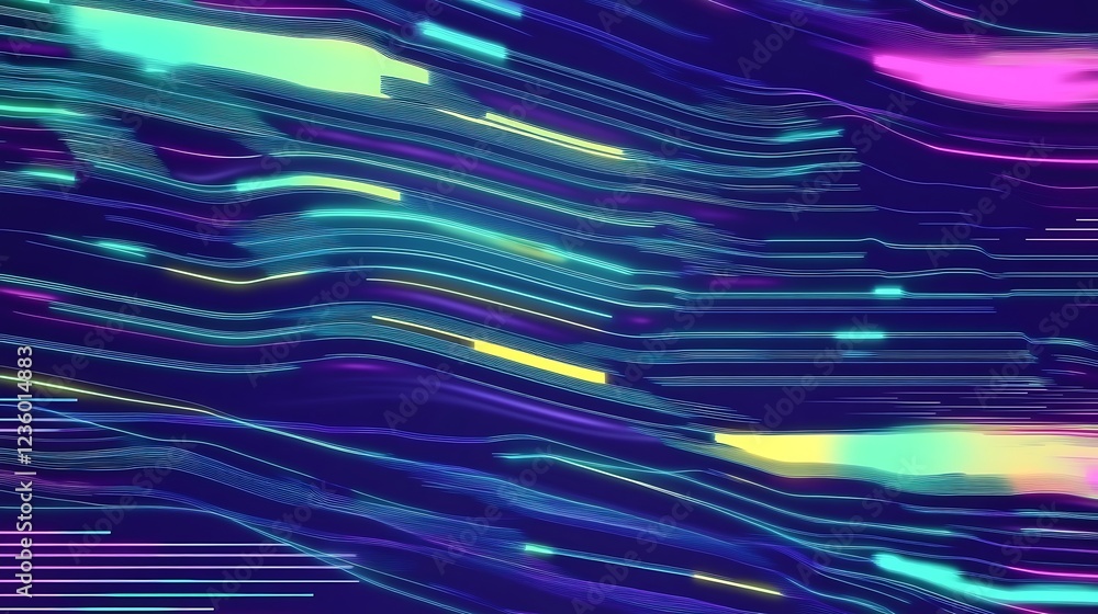 Poster Abstract neon lines flowing. Dynamic visual. Possible use  background, design