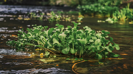 Naklejka premium Watercress in a freshwater stream.