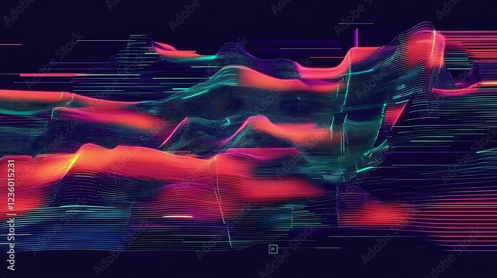 Aufkleber Abstract digital landscape with vibrant colors and motion blur.  Possible use  Background for tech or design presentations