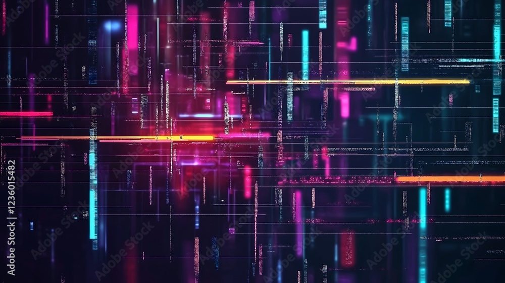 Poster abstract digital network, vibrant lines in motion, futuristic background, potential use for technolo